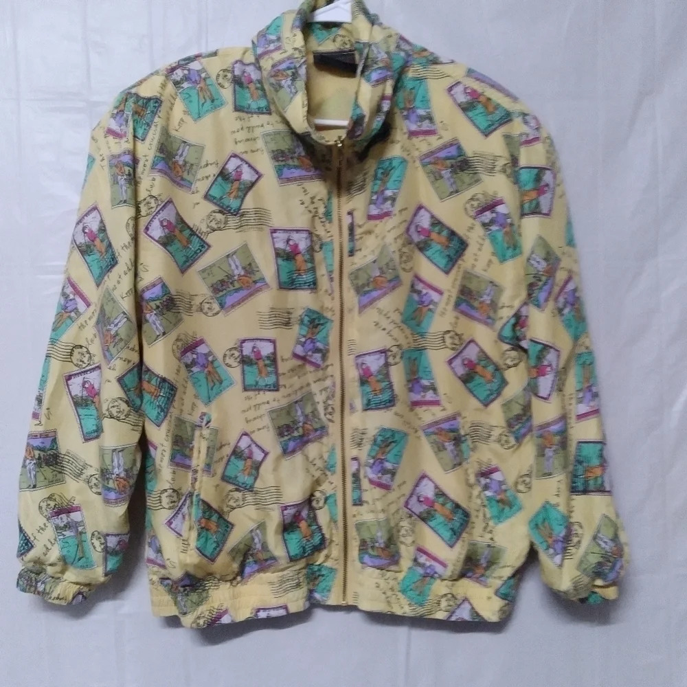 🦋 Vintage Mureli Golf Stamp Print Silk 90s Bomber Jacket